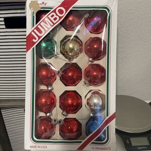 Vintage Pyramid Jumbo Christmas Ornaments 15 In Box Red Blue Gold Silver Green
